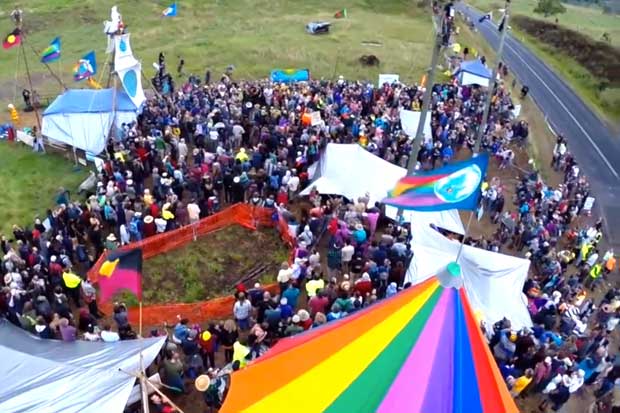 The Metgasco protest site at Bentley last year, where numbers swelled into the thousands.