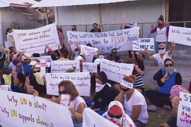 Protestors on Nauru... the country has been branded a 'rogue state' by its former magistrate.