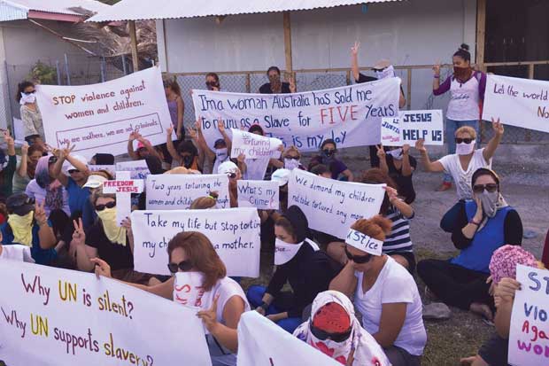 A protest on Nauru by asylum seekers earlier this year.