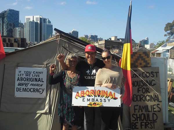 Embassy leader and Gamillaroi elder Jenny Munro (left) pictured at the Block earlier this year. The woman on the right is Aboriginal journalist Kate Munro. 