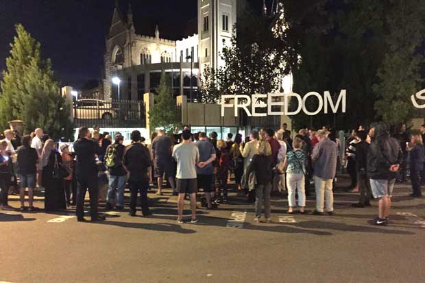 A protest outside Perth Hospital on Friday, in support of Saeed Hassanloo.