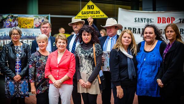 Protestors outside the Santos AGM. Pic from the Wilderness Society.