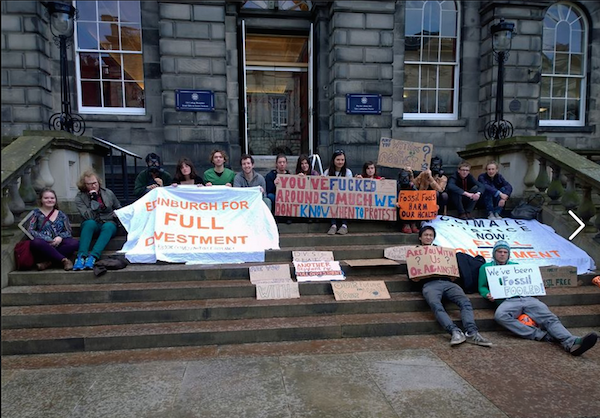Student protesters at Edinburgh University. Image: Facebook / People & Planet Edinburgh