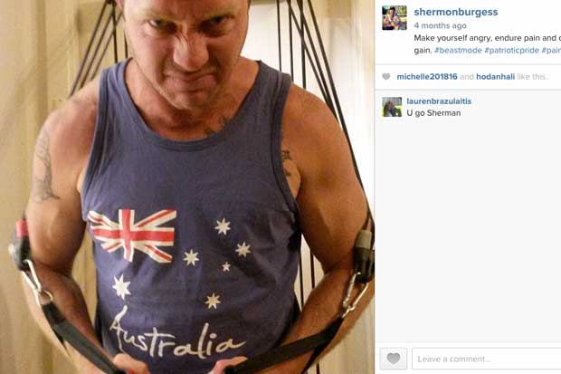 Shermon Burgess stages a 'gun show' for his many fans on his popular Facebook page, 'The Great Aussie Patriot'.