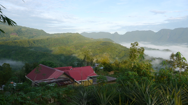 One of many homes in the new settlement Sting, rebuilt from the remains of their former village Pain Bojong and new materials bought in Kuching and carried in from the entrance to the Bengoh Dam. A steep three hour climb for locals. Add two hours for visitors. Photo by Andrew Garton.