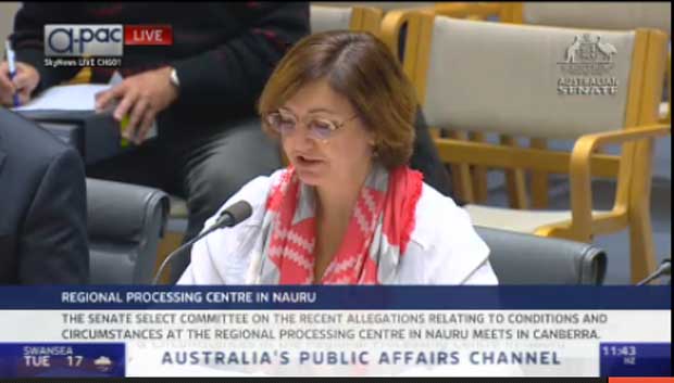 Transfield's Kate Munnings during this morning's parliamentary inquiry. 