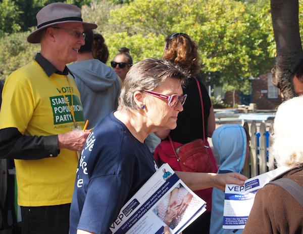 Minor parties hand out 'how to vote' cards in Tony Abbott's electorate of Warringah. Photo: Adam Brereton