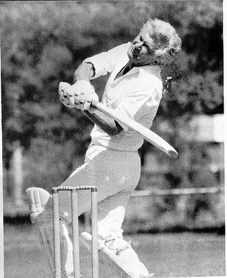Bob Hawke cops a cricket ball, 1984.