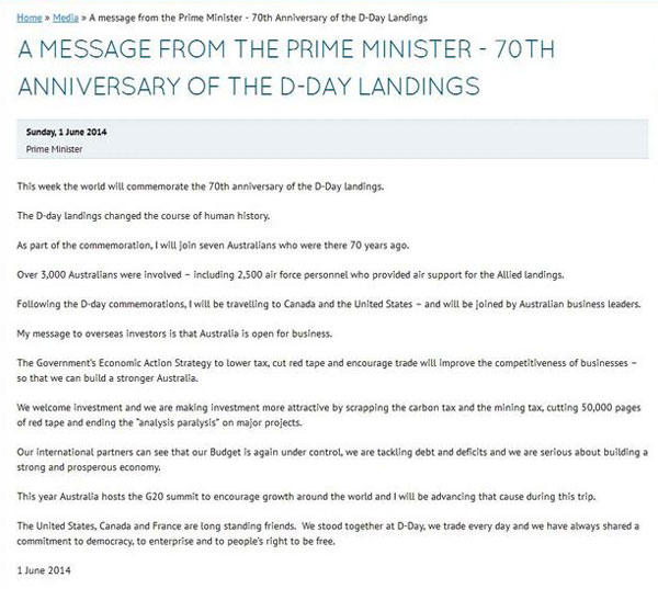 A screen capture form the PM's release.
