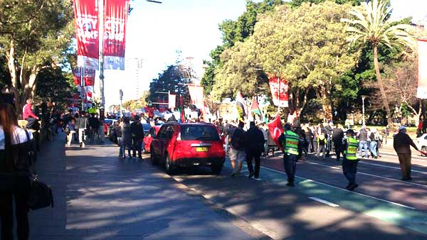 A scene from today's Sydney protest, which attracted around 2,000 people. Pics courtesy of Michael Brull.