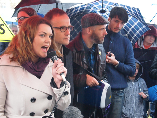 Greens Senator Sarah Hanson-Young and Adam Bandt MP at the Melbourne rally. Photo by Adam Brereton.